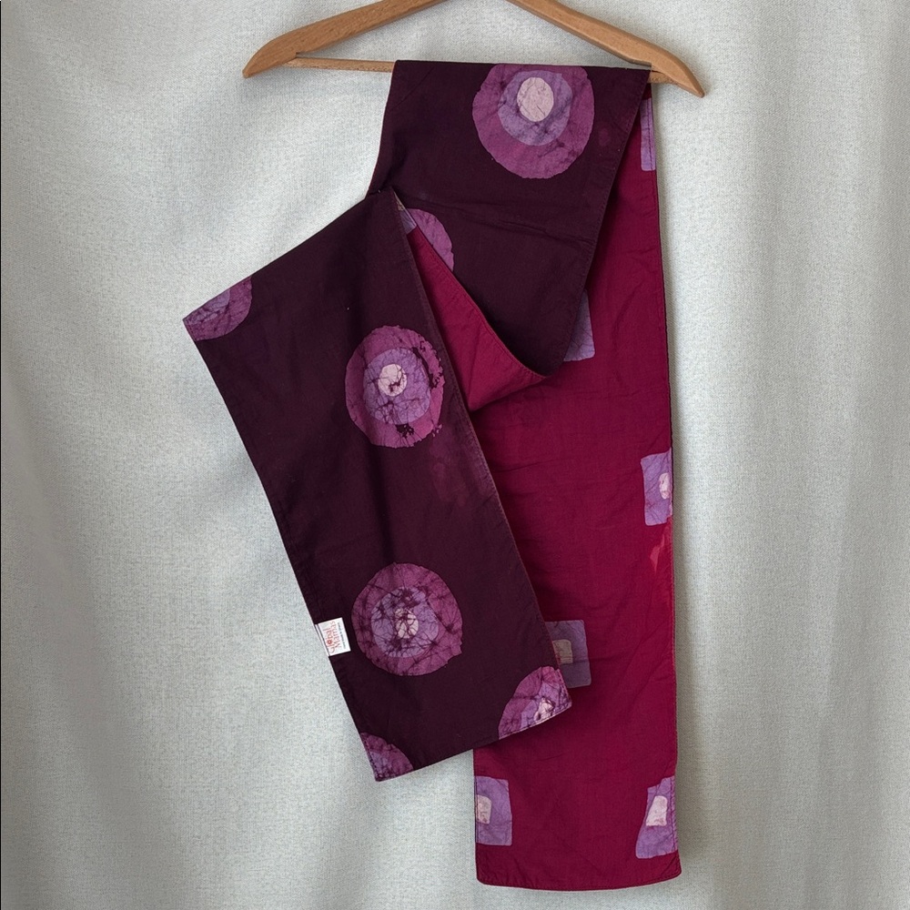 Global Mamas Handmade Ghana Batik Style Reversible Cotton Scarf Purple Pink EUC - Picture 2 of 6